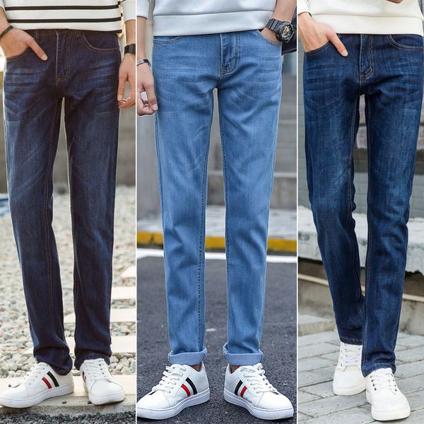 classic men's denim jeans mid waist straight men jeans pants smart casual darkblue lightblue black trousers, Blue
classic men's denim jeans mid waist straight men jeans pants smart casual darkblue lightblue black trousers, Blue