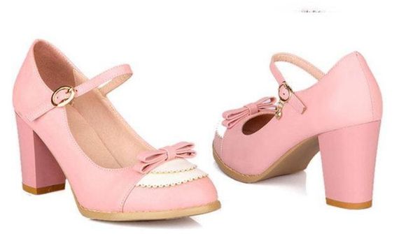 send 2018 spring and autumn new style bowknot high heel princess coarse heel women's shoes, Black
send 2018 spring and autumn new style bowknot high heel princess coarse heel women's shoes, Black