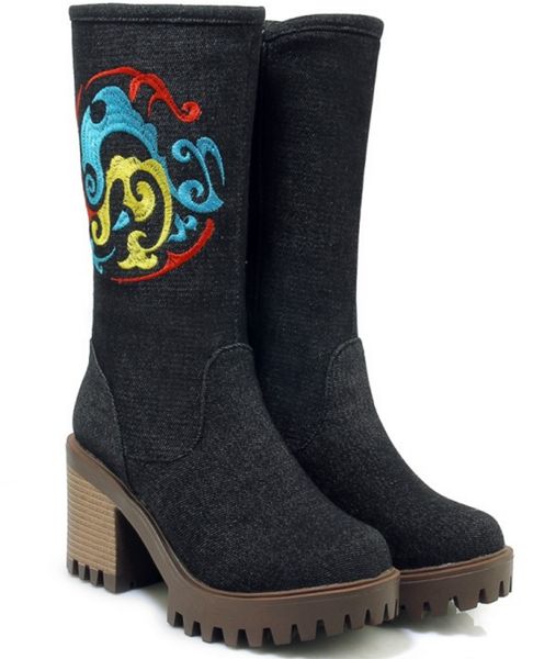 sapato feminino women mid-calf boots matin shoes woman chunky high heels chaussure denim jean embroidery ethic booties xz181661, Black
sapato feminino women mid-calf boots matin shoes woman chunky high heels chaussure denim jean embroidery ethic booties xz181661, Black