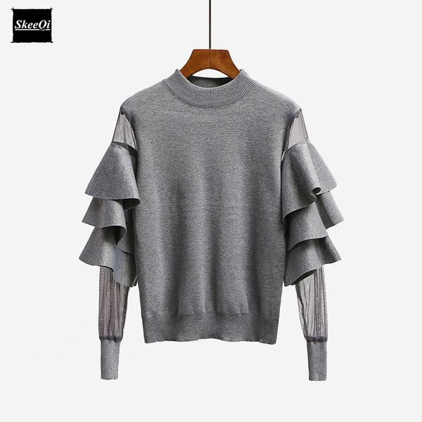 2018 new autumn runway designer women sweater pullover ruffle mesh sheer knitted patchwork basic knitted sweaters pullovers, White;black
2018 new autumn runway designer women sweater pullover ruffle mesh sheer knitted patchwork basic knitted sweaters pullovers, White;black