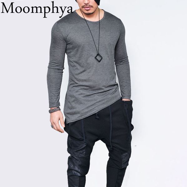 

moomphya 2018 men hip hop long sleeve t shirt asymmetrical longline hem t-shirt men tshirt streetwear funny t shirts, White;black
