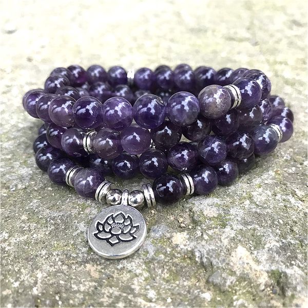 8mm natural beads amethysts 108 mala bracelet or necklace om lotus charm yoga bracelet handmade jewelry purple, Golden;silver
8mm natural beads amethysts 108 mala bracelet or necklace om lotus charm yoga bracelet handmade jewelry purple, Golden;silver