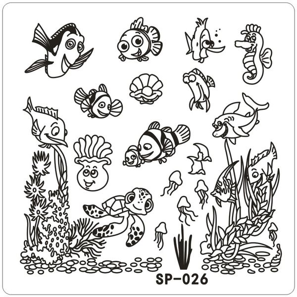 clown fish underwater word cartoon stamping nail art kit template image plate 6cm stencil tools for beauty salon, White 
clown fish underwater word cartoon stamping nail art kit template image plate 6cm stencil tools for beauty salon, White