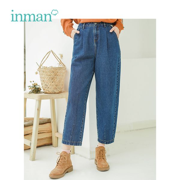 inman 2018 winter cotton material mid waist artistic loose style carrot straight shape women jeans pants, Blue
inman 2018 winter cotton material mid waist artistic loose style carrot straight shape women jeans pants, Blue