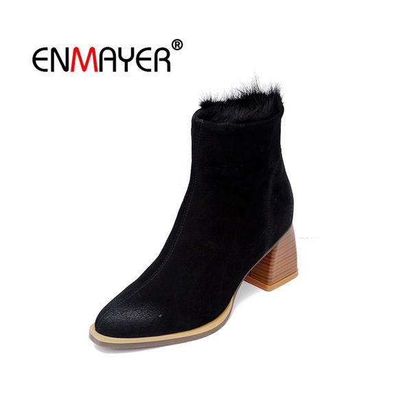 enmayer women ankle boots natural leather stretch ankle boots women pointed toe shoes woman thick med heel fur cow suede cr1966, Black
enmayer women ankle boots natural leather stretch ankle boots women pointed toe shoes woman thick med heel fur cow suede cr1966, Black