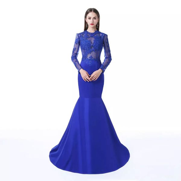 abaya jewel neck satin mermaid evening formal dresses with lace appliques 2020 long sleeves evening gowns royal blue, Black;red
abaya jewel neck satin mermaid evening formal dresses with lace appliques 2020 long sleeves evening gowns royal blue, Black;red