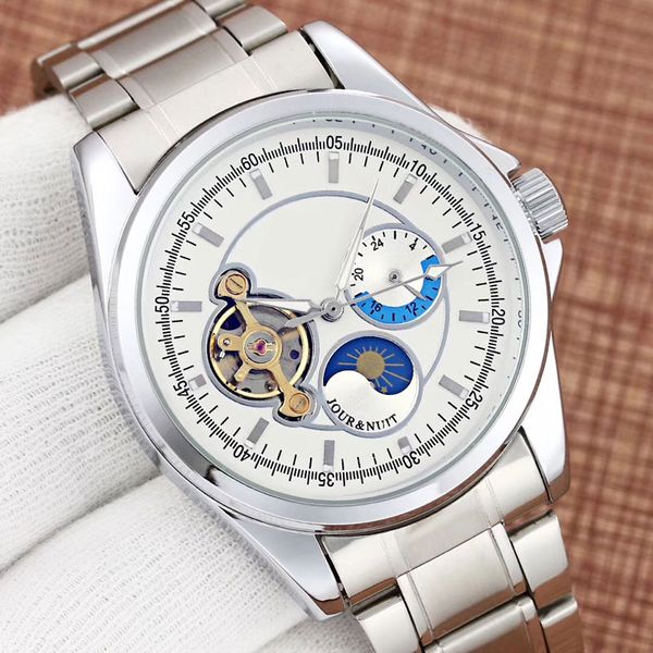 all dials work business men's watches luxury mechanical automatic moon phase flywheel full stainless steel band brand watch for men 201, Slivery;brown
all dials work business men's watches luxury mechanical automatic moon phase flywheel full stainless steel band brand watch for men 201, Slivery;brown