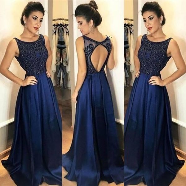 navy blue beaded prom dresses straps hollow back chiffon sweep train scoop neck womens evening party gown formal occasion wear, Black
navy blue beaded prom dresses straps hollow back chiffon sweep train scoop neck womens evening party gown formal occasion wear, Black