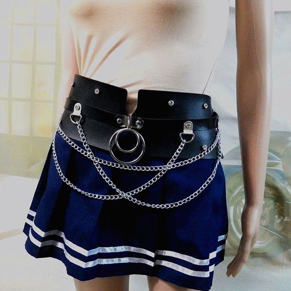 new handmade men women harness wide waist belt pu circle punk gothic chain link metal strap, Black;brown
new handmade men women harness wide waist belt pu circle punk gothic chain link metal strap, Black;brown