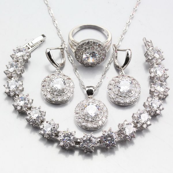 925 sterling silver round white crystal jewelry sets pendant earrings necklace bracelet ring manny trinket, Slivery;golden
925 sterling silver round white crystal jewelry sets pendant earrings necklace bracelet ring manny trinket, Slivery;golden