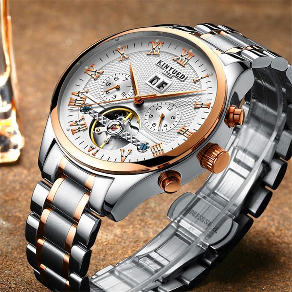 

kinyued skeleton automatic watch men waterproof flying mechanical watches mens self winding horloges mannen dropship, Slivery;brown