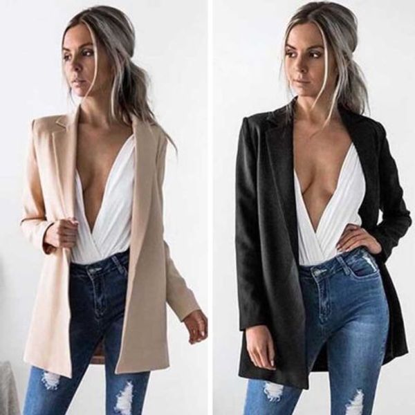 women slim cotton cardigan suit coat business blazer temperament long outwear size s-xl, White;black
women slim cotton cardigan suit coat business blazer temperament long outwear size s-xl, White;black