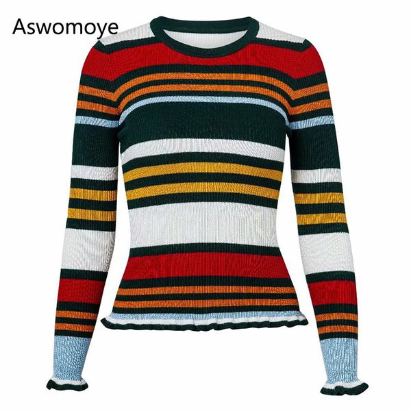 

2018 autumn winter new women's fashion sweater striped stitching round neck long sleeve knitted pullovers haute couture, White;black