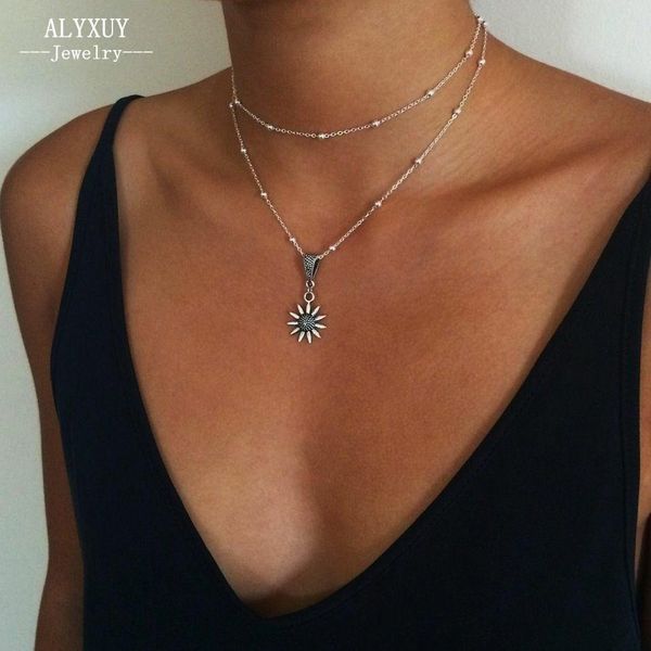 new boho jewelry multi layer silver beaded choker necklaces for women sunflower pendant vintage necklace n0166
new boho jewelry multi layer silver beaded choker necklaces for women sunflower pendant vintage necklace n0166