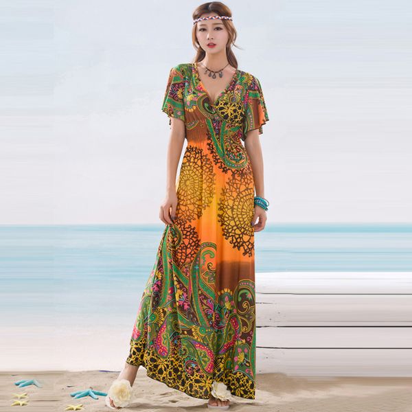 2016 women summer dress bohemian buerfly sleeve elastic waist v neck floral print long maxi dress india style vestidos, White;black
2016 women summer dress bohemian buerfly sleeve elastic waist v neck floral print long maxi dress india style vestidos, White;black