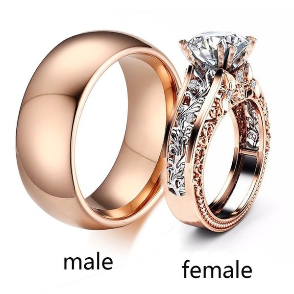 Sz6-12 (TWO RINGS) Couple Rings His Hers 14k Rose Gold Round 1ct Zircon Women's Wedding Ring Tungsten Steel Mens Ring
Sz6-12 (TWO RINGS) Couple Rings His Hers 14k Rose Gold Round 1ct Zircon Women's Wedding Ring Tungsten Steel Mens Ring
