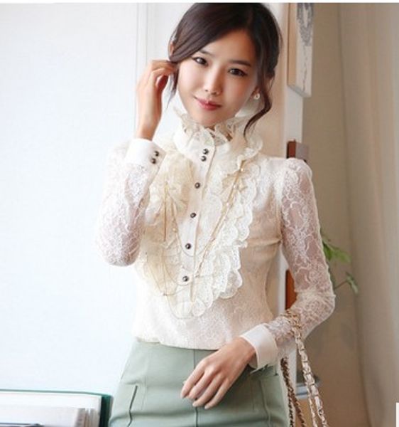 victorian lace floral ruffled high neck long sleeves blouse frilly steampunk shirt, White
victorian lace floral ruffled high neck long sleeves blouse frilly steampunk shirt, White