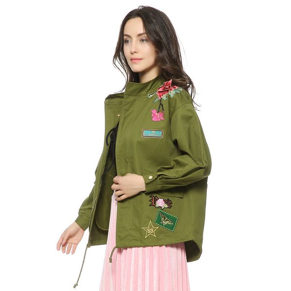 regular women army green floral embroidery female jacket patched rivet design loose flight jackets casual coat punk outerwear capa, Black;brown
regular women army green floral embroidery female jacket patched rivet design loose flight jackets casual coat punk outerwear capa, Black;brown