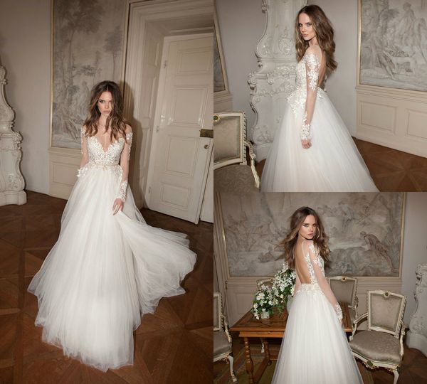 berta a line beach wedding dresses backless sheer jewel neck sweep train bohemian bridal dress long sleeve summer boho wedding gowns, White
berta a line beach wedding dresses backless sheer jewel neck sweep train bohemian bridal dress long sleeve summer boho wedding gowns, White