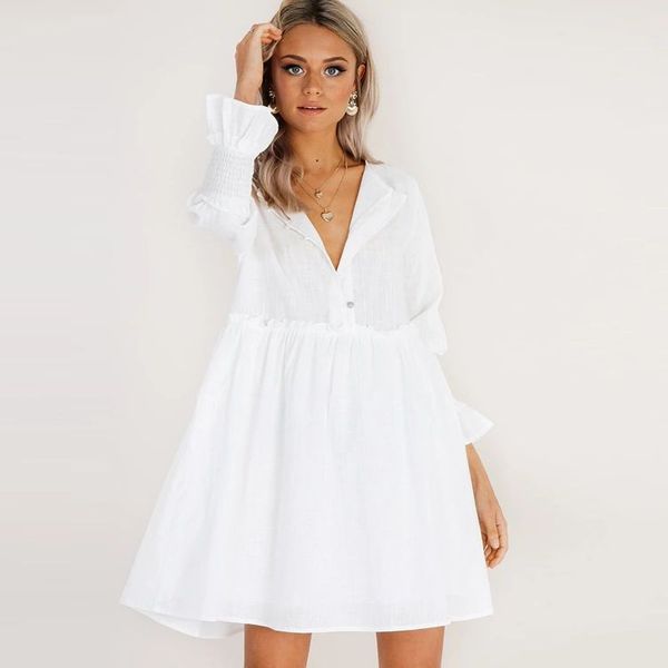 new europe women's white dress long sleeve v neck loose lady's cotton causal dress c3840, Black;gray
new europe women's white dress long sleeve v neck loose lady's cotton causal dress c3840, Black;gray