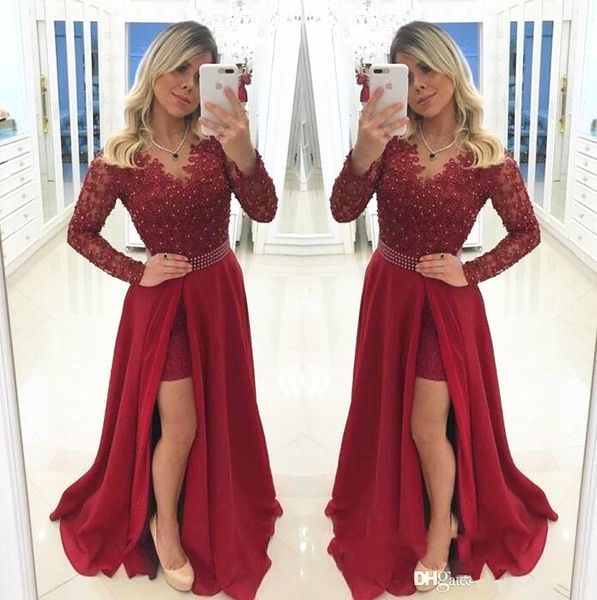 dark red prom dresses side split long sleeve beaded lace pearls waist burgundy evening dress formal party gown plus size, Black
dark red prom dresses side split long sleeve beaded lace pearls waist burgundy evening dress formal party gown plus size, Black