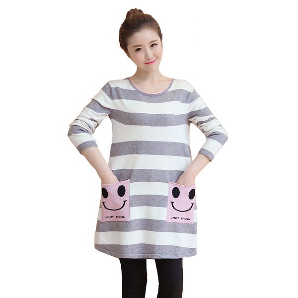 2018 new fashion spring autumn maternity pregnancy tees for pregnant women smiling face pocket cotton striped tshirts, White
2018 new fashion spring autumn maternity pregnancy tees for pregnant women smiling face pocket cotton striped tshirts, White