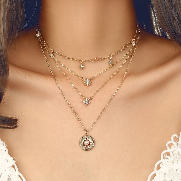 women boho multi layers imitation pearl rhinestone crystal star pendant chain necklace elegant jewelry gift, Silver
women boho multi layers imitation pearl rhinestone crystal star pendant chain necklace elegant jewelry gift, Silver