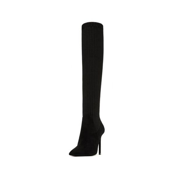 2018 autumn winter new knee high super high-heeled pointed elastic cloth comfortable fashion shoes street women's boots, Black
2018 autumn winter new knee high super high-heeled pointed elastic cloth comfortable fashion shoes street women's boots, Black