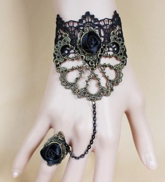 new black lace goth vampire rose bracelet with ring in one chain fashion classic delicate elegance, Golden;silver
new black lace goth vampire rose bracelet with ring in one chain fashion classic delicate elegance, Golden;silver