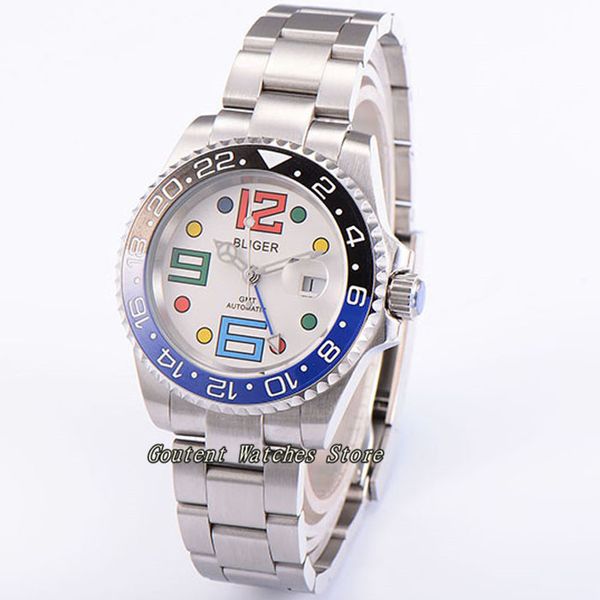 40mm bliger date ceramic bezel gmt luminous sapphire glass automatic men's watch, Slivery;brown
40mm bliger date ceramic bezel gmt luminous sapphire glass automatic men's watch, Slivery;brown