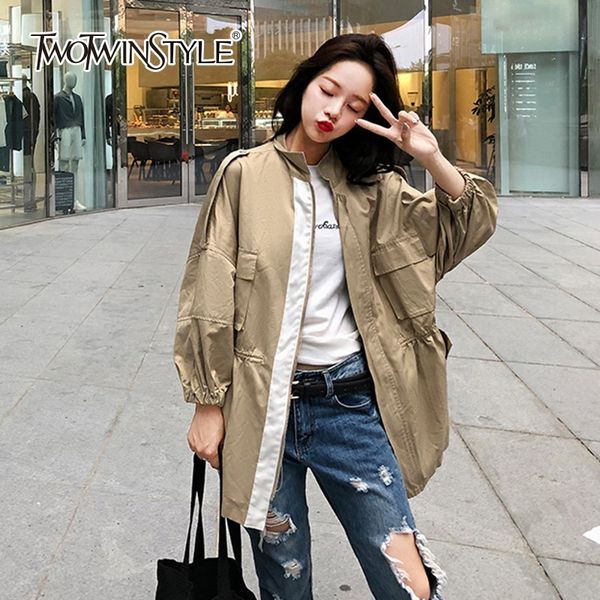 twotwinstyle tunic windbreaker female stand colllar high waist lantern sleeve big size autumn casual korean style 2018 clothing, Tan;black
twotwinstyle tunic windbreaker female stand colllar high waist lantern sleeve big size autumn casual korean style 2018 clothing, Tan;black