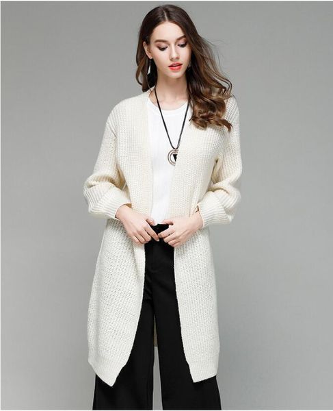 women's 2018 european and american style autumn and winter women's knit cardigan long sweater, White;black
women's 2018 european and american style autumn and winter women's knit cardigan long sweater, White;black