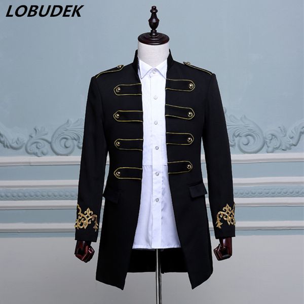black white blue embroidery male long jacket coats bridegroom wedding clothing prom singer dancer performance outerwear bar stage costumes, Tan;black
black white blue embroidery male long jacket coats bridegroom wedding clothing prom singer dancer performance outerwear bar stage costumes, Tan;black