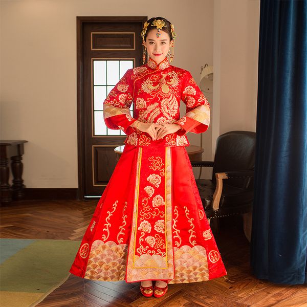 embroidery gown wedding dress chinese style costume phoenix cheongsam evening dress show clothing slim style for the wedding, Red
embroidery gown wedding dress chinese style costume phoenix cheongsam evening dress show clothing slim style for the wedding, Red