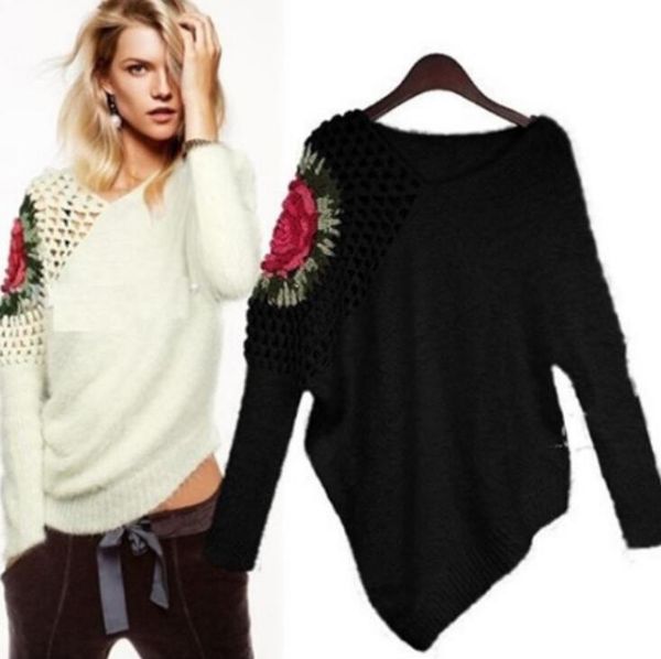 new autumn women's knitted sweater lady's hollow out rose crochet knitwear pullovers irregular sweaters white black c3794
new autumn women's knitted sweater lady's hollow out rose crochet knitwear pullovers irregular sweaters white black c3794