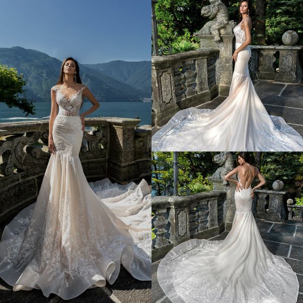 2019 gorgeous mermaid wedding dresses cap sleeves backless sweep train sheer jewel neck country wedding dress custom made bridal gowns, White
2019 gorgeous mermaid wedding dresses cap sleeves backless sweep train sheer jewel neck country wedding dress custom made bridal gowns, White