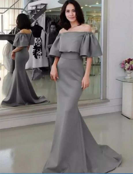 gray mermaid evening dresses off shoulder long mermaid satin prom dress with sleeves formal party gowns, Black;red
gray mermaid evening dresses off shoulder long mermaid satin prom dress with sleeves formal party gowns, Black;red