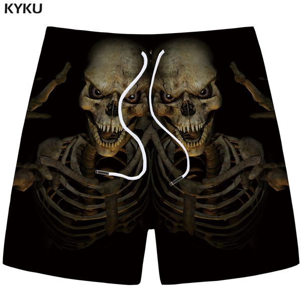 

kyku brand skull shorts men skeleton beach shorts casual black gothic 3d printed cargo fitness mens short pants summer, White;black