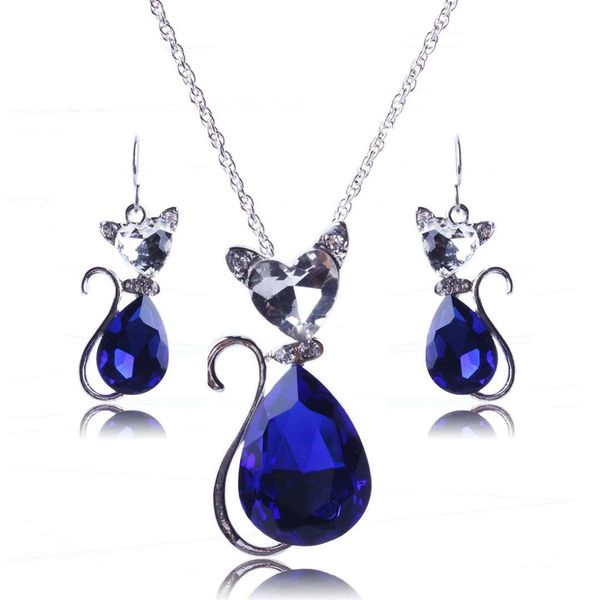 crystal cat jewelry sets cute kitty earrings necklace women princess style jewelry three colors blue red black ing, Silver
crystal cat jewelry sets cute kitty earrings necklace women princess style jewelry three colors blue red black ing, Silver