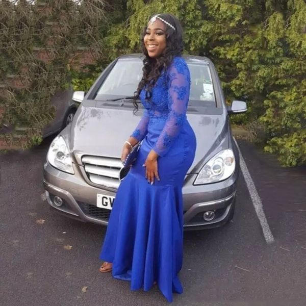 royal blue lace long sleeves mermaid evening dresses 2020 with appliques african sweep train formal prom party gowns, Black
royal blue lace long sleeves mermaid evening dresses 2020 with appliques african sweep train formal prom party gowns, Black
