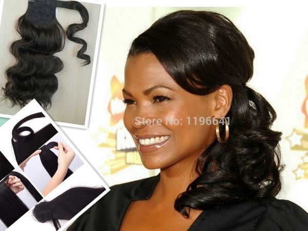 body wave human hair pony tail hair piece clip in virgin brazilian drawstring wrap around drawstring ponytails extension 120g colors, Black
body wave human hair pony tail hair piece clip in virgin brazilian drawstring wrap around drawstring ponytails extension 120g colors, Black