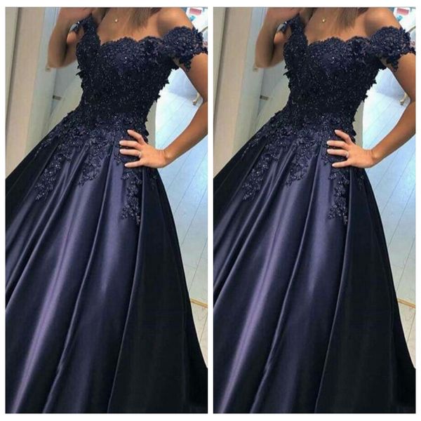 elegant off shoulder dark blue long satin evening dresses a line lace appliques beaded robe de soriee prom party gowns 2018 custom, Black;red
elegant off shoulder dark blue long satin evening dresses a line lace appliques beaded robe de soriee prom party gowns 2018 custom, Black;red