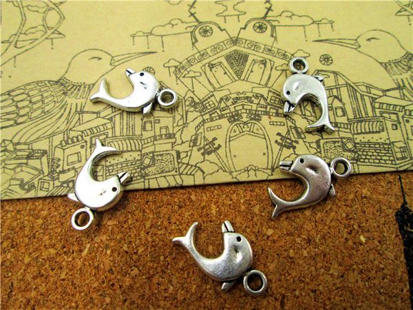 75pcs--dolphin charms ,antique tibetan silver 3d lovely dolphins whale charms pendants 17x11mm, Bronze;silver