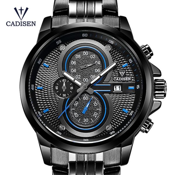 

2017 new cadisen brand men's watch sport quartz men wristwatches waterproof stainless steel watch box relogio masculino, Slivery;brown