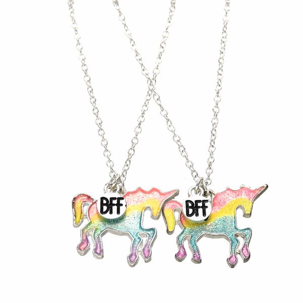 2 pcs/set colorful rainbow horse pendant friends necklace for children kids glitter charms bff friendship necklaces, Silver
2 pcs/set colorful rainbow horse pendant friends necklace for children kids glitter charms bff friendship necklaces, Silver