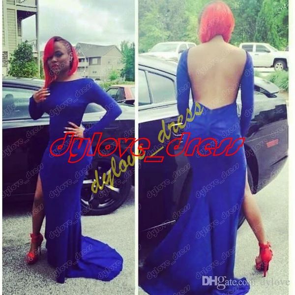 2021 elegant evening dress plus size satin dress royal blue long sleeves mermaid split prom dress, Black
2021 elegant evening dress plus size satin dress royal blue long sleeves mermaid split prom dress, Black