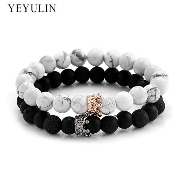 trendy black white stone beads with gold silver color alloy crown bracelet for women men couple bangles jewelry, Golden;silver
trendy black white stone beads with gold silver color alloy crown bracelet for women men couple bangles jewelry, Golden;silver