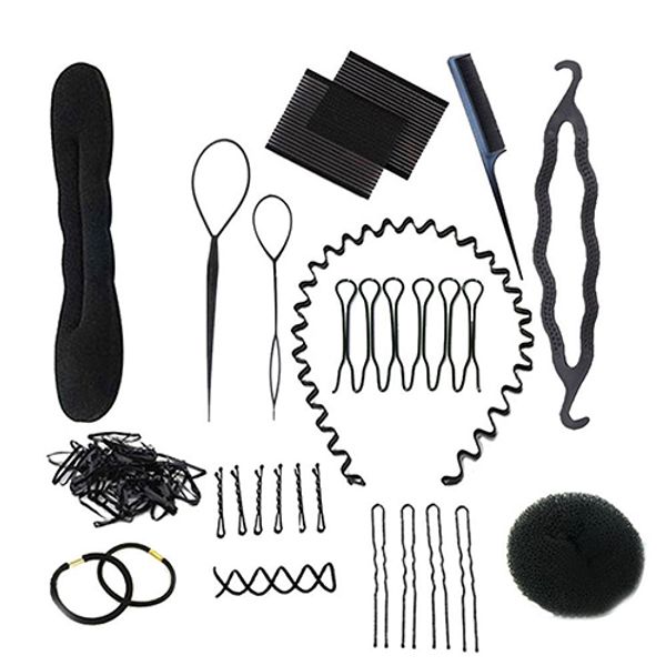 women bun maker roller braid twist elastics pins hair design styling tools kit, Brown
women bun maker roller braid twist elastics pins hair design styling tools kit, Brown
