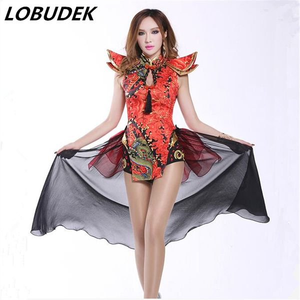 2016 new bodysuit ds costume vintage chinese style dj female singer performance wear twirled clothing dancer show bar, Black;red
2016 new bodysuit ds costume vintage chinese style dj female singer performance wear twirled clothing dancer show bar, Black;red