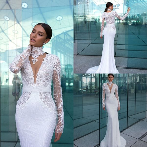 2019 lace mermaid wedding dresses applique sequined sweep train boho wedding dress long sleeve high neck bridal gowns plus size dress, White
2019 lace mermaid wedding dresses applique sequined sweep train boho wedding dress long sleeve high neck bridal gowns plus size dress, White
